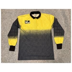 Vtg 80s Uhlsport Goalkeeper Jersey Yellow Black Color Block Football Shirt Sz L
